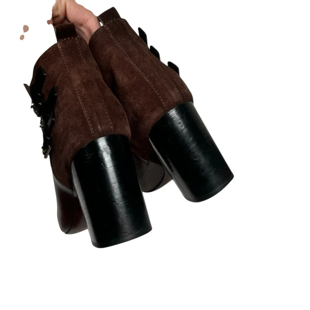 Costume National Womens Sz 37 EUR Brown‎ Leather Zip Buckle Ankle Boots Booties